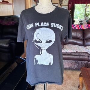 Unisex goodie two sleeves brand alien 👽 black tee shirt.
